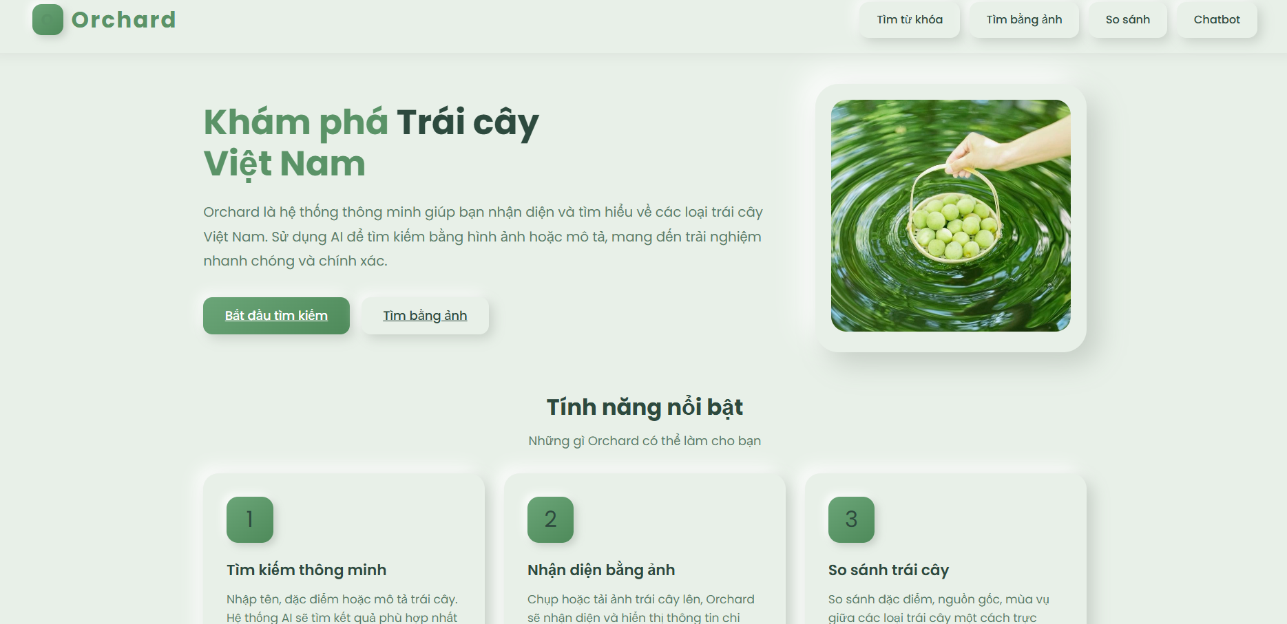 Orchard - Tìm kiếm & Nhận diện trái cây AI